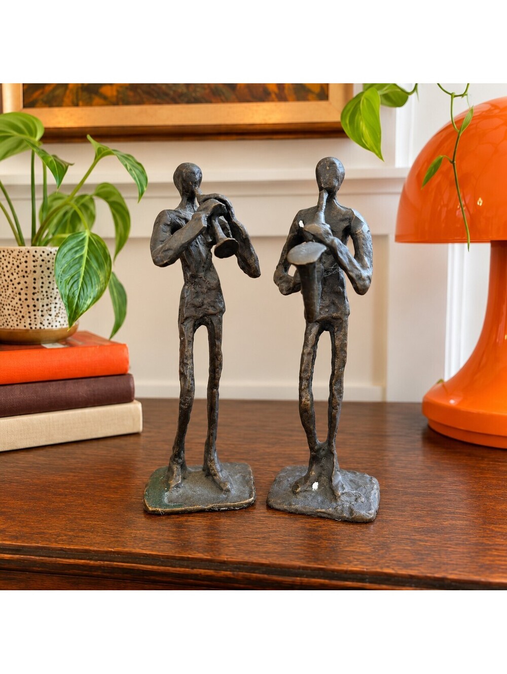 Bronze-Tone Jazz Musician Figurines [Set of 2] Saxophone & Trumpet Players